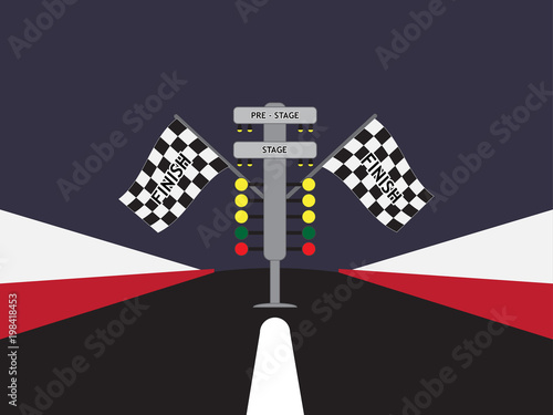 Racing start lights and checkered flag of race car event in a racetrack. Vector illustration. EPS10
