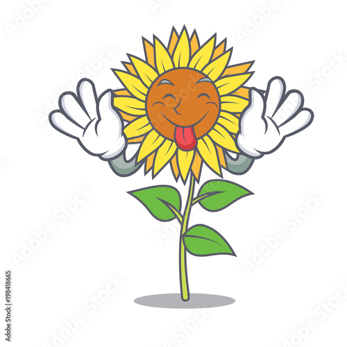 Tongue out sunflower mascot cartoon style