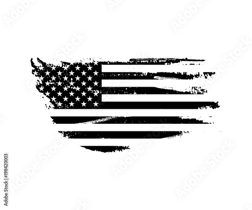 Black vintage USA flag illustration. Vector American flag on grunge texture.