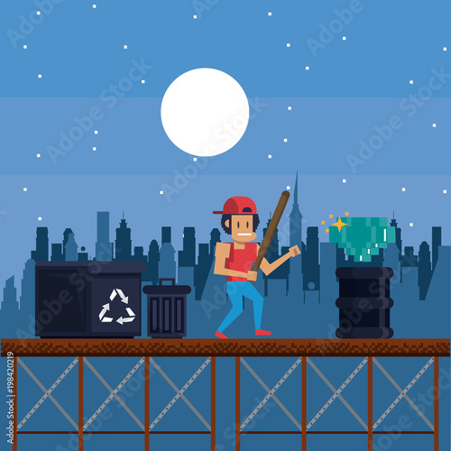 Pixelated urban videogame scenery for fight vector illustration graphic design