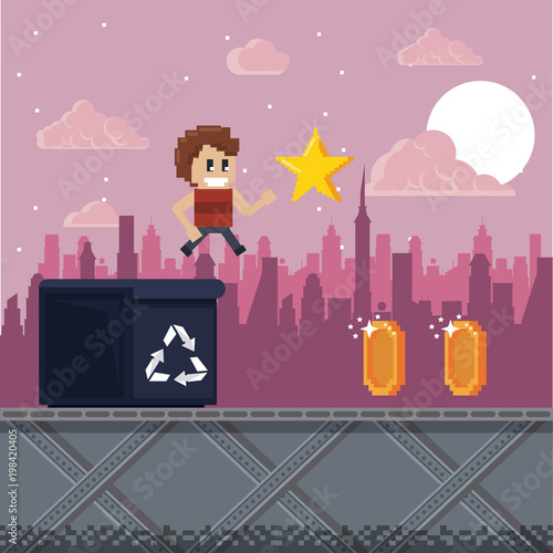 Pixelated urban videogame scenery for fight vector illustration graphic design