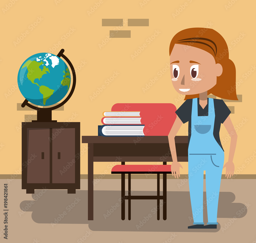 Young woman in classroom vector illustration graphic design