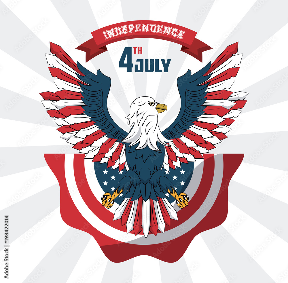 Fototapeta premium USA independence day card with cartoons vector illustration graphic design