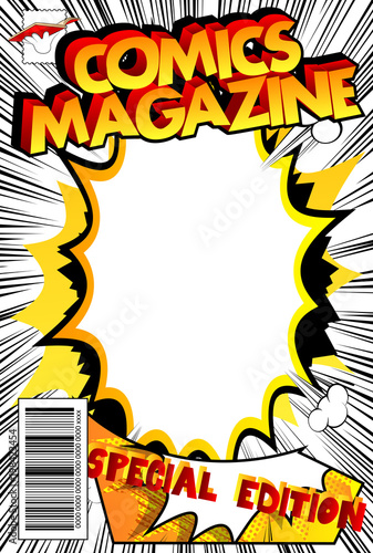 Editable comic book cover with abstract explosion background.