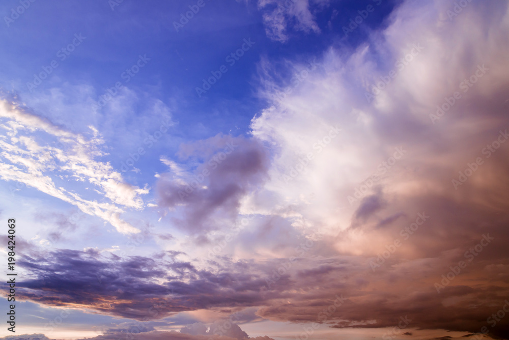 Cumulus clouds on sunset time, cloudscape Cumulus clouds on sunset time, cloudscape