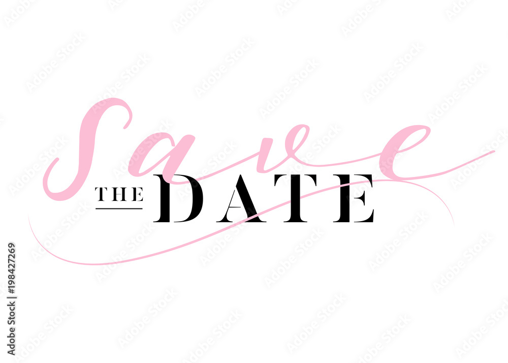 Save the Date Heading for Wedding Invitation. Elegant Handwritten  Calligraphy. Luxury Label, Black and Pink Colors. Trendy Wedding Title  Design with Lettering. Minimal Monogram. Stock Vector | Adobe Stock