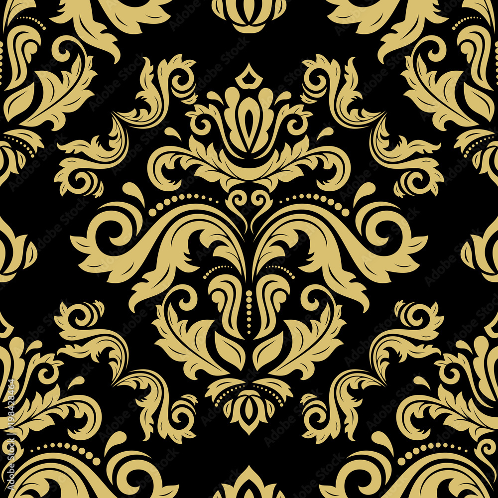 Classic seamless vector black and golden pattern. Damask orient ornament. Classic vintage background