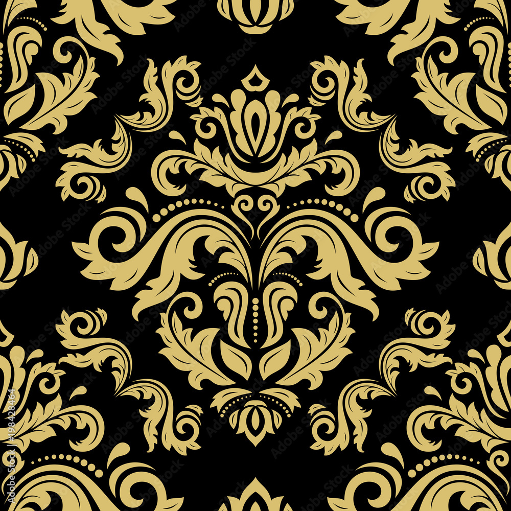 Classic seamless vector black and golden pattern. Damask orient ornament. Classic vintage background Classic seamless vector black and golden pattern. Damask orient ornament. Classic vintage background