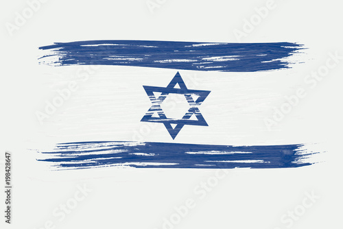 Art brush watercolor painting of Israel flag blown in the wind isolated on white background.