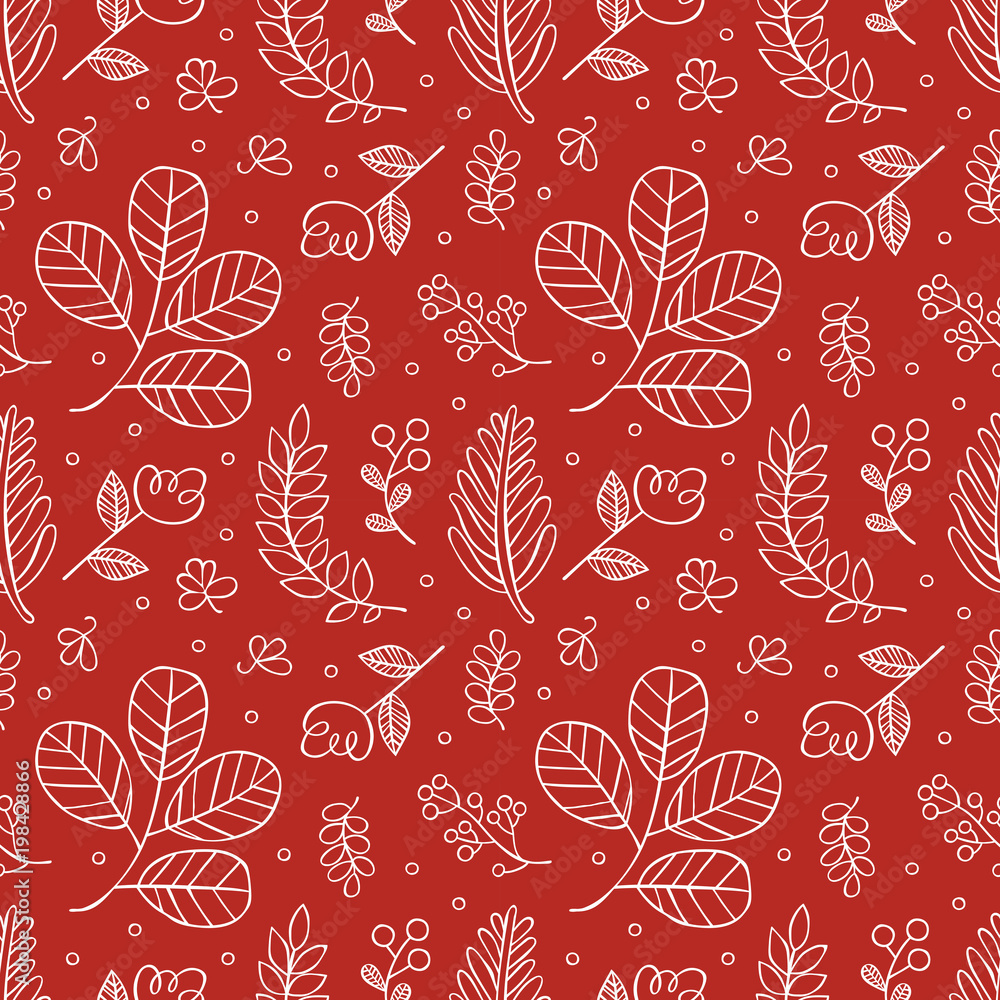 Fototapeta premium Leaves, branch and flowers. Seamless vector pattern (background).