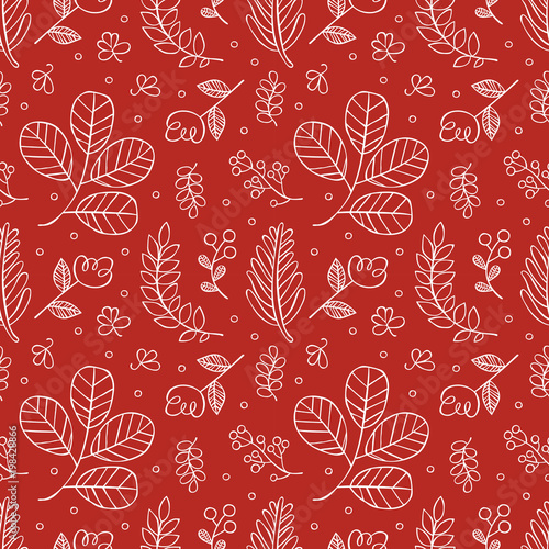 Leaves, branch and flowers. Seamless vector pattern (background).