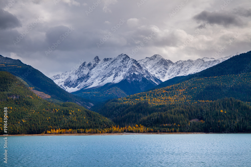 Autumn in the Canadian Rockies with Kinbasket Lake in the foreground, British Columbia, Canada