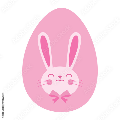 Cute baby white easter rabbit in egg hunter on pink background for icon  Symbol celebrate holiday  invitation  greeting card  cartoon vector illustration.