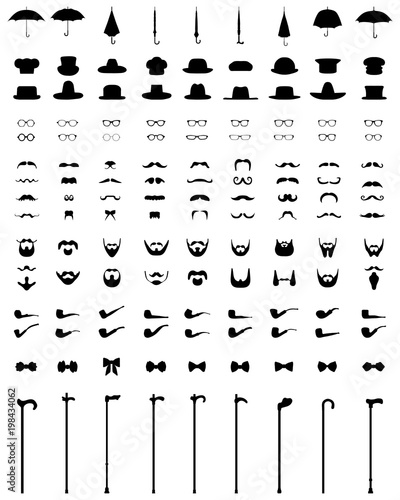 Set icons for gentleman, isolated vintage and retro, vector