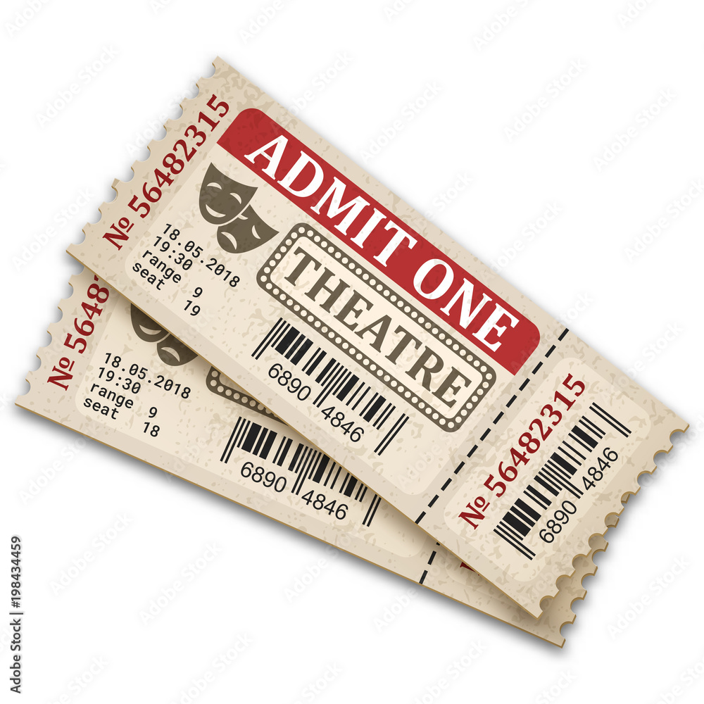 Theater tickets in retro style Admission tickets isolated on white Theater tickets in retro style Admission tickets isolated on white