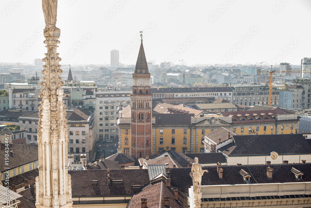 Milan, Italy panorama. View from Roof of Milan Cathedral Duomo. Milan, Italy panorama. View from Roof of Milan Cathedral Duomo.