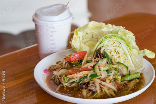 Papaya salad- Traditional spicy Thai food