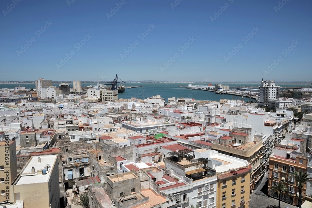View of the ancient sea city of Cadiz from the Cathedral of the Holy Cross.