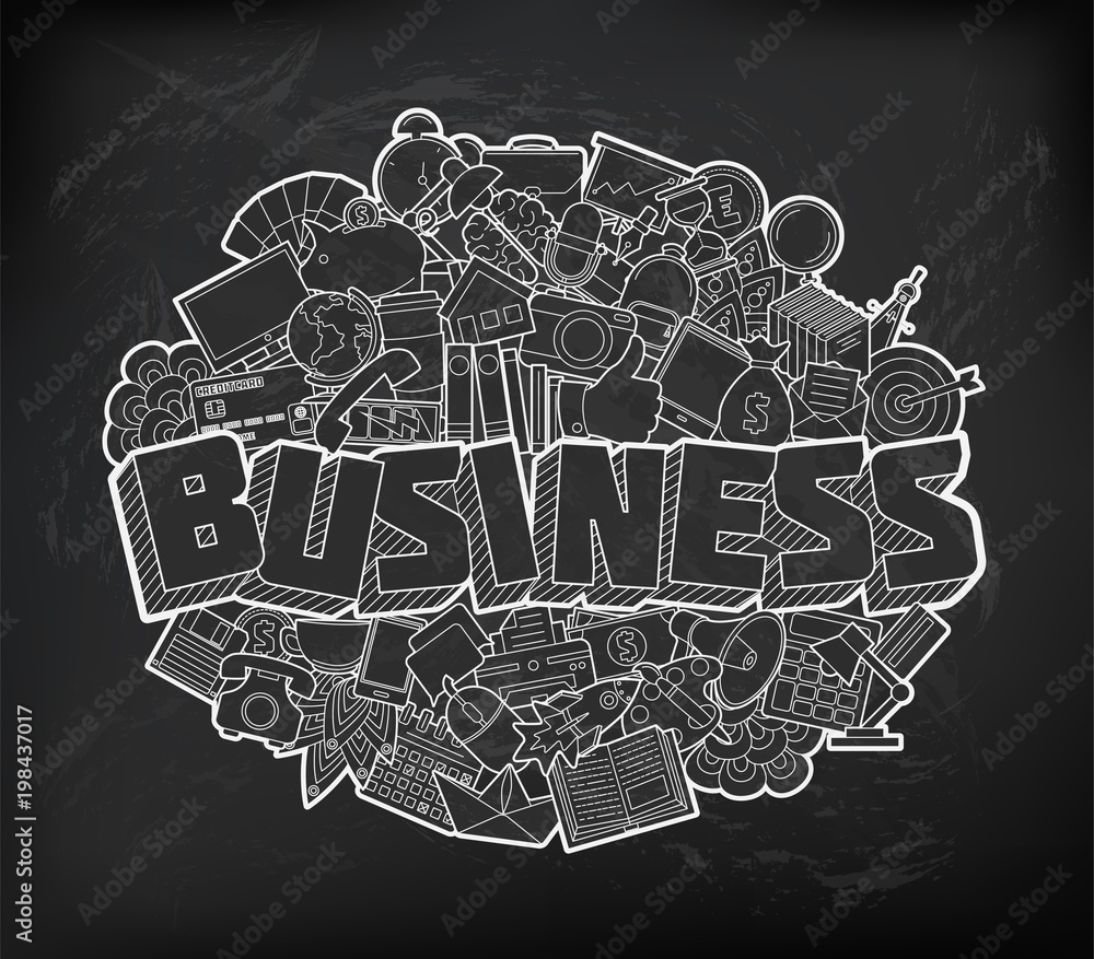Business - Hand Lettering and Doodles Elements Sketch on Chalkbo Business - Hand Lettering and Doodles Elements Sketch on Chalkbo