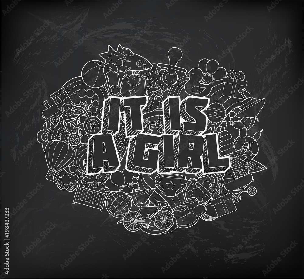 It Is A Girl - Hand Lettering and Doodles Elements Sketch on Cha It Is A Girl - Hand Lettering and Doodles Elements Sketch on Cha