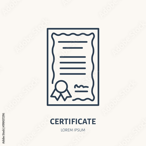 Certificate, patent vector flat line icon. License document sign.