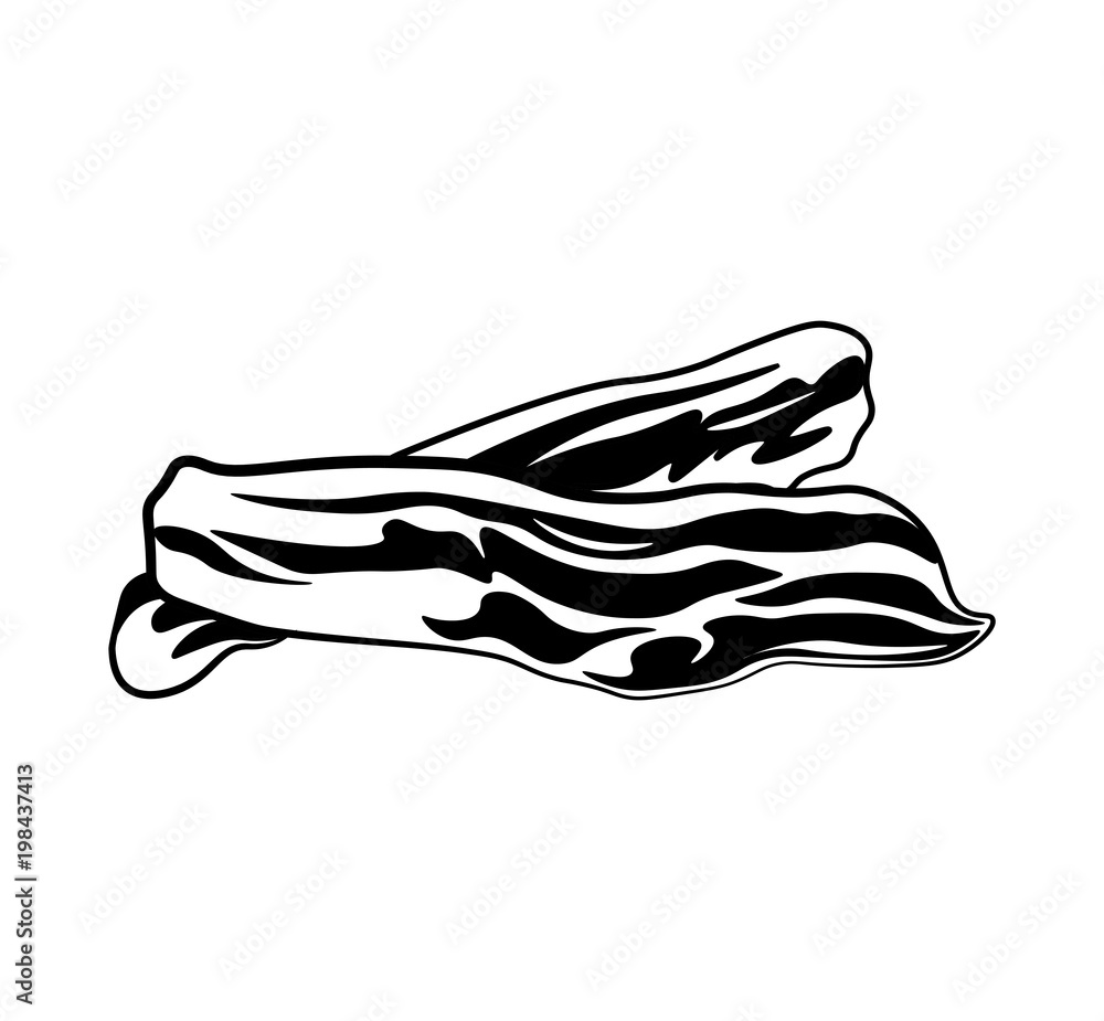 Bacon icon in black style isolated on white background. Meats symbol stock Bacon icon in black style isolated on white background. Meats symbol stock