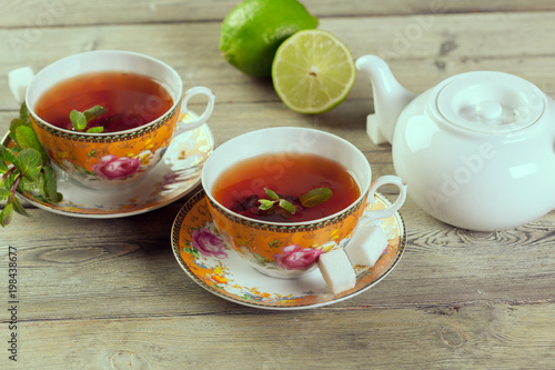 Cup of tea on wooden table