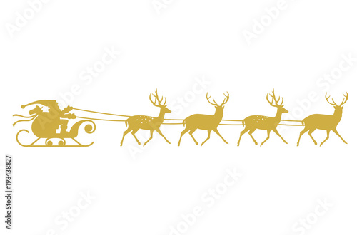 Santa sleigh reindeer gold silhouette. © nadia1992