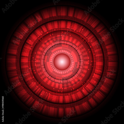 Abstract red circle light circuit technology futuristic on black vector illustration.