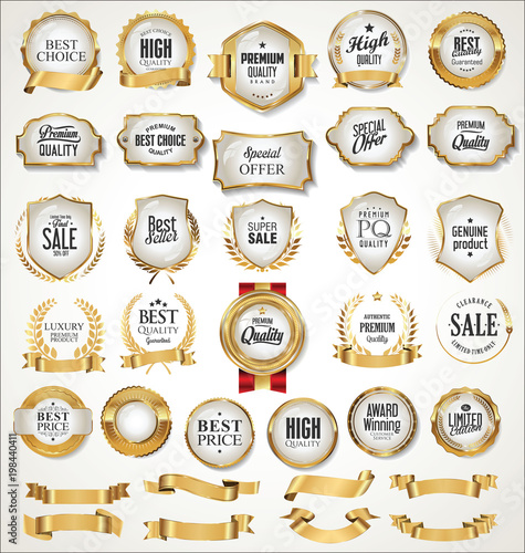 Luxury white labels and laurels collection vector illustration