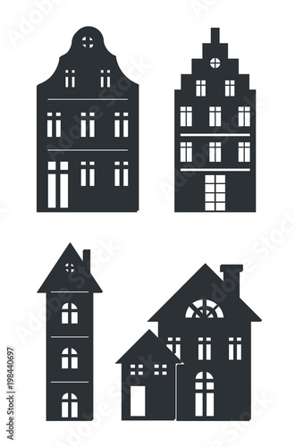 Black Silhouettes of Buildings on White Background