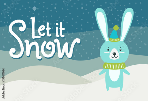 Let it Snow Hare Dressed in Warm Knitted Clothes