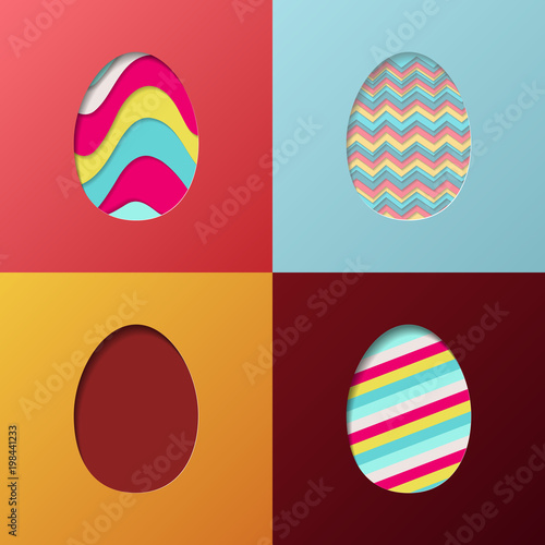 Easter Egg Set Abstract Layer Art with paper cut shapes. Vector design layout for business presentations, flyers, posters and invitations