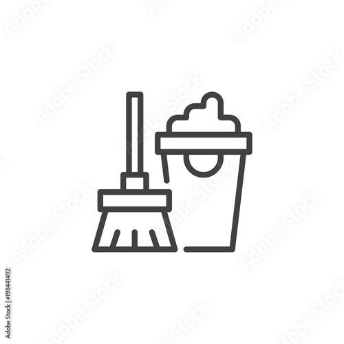 Mop and bucket outline icon. linear style sign for mobile concept and web design. Cleaning equipment simple line vector icon. Symbol, logo illustration. Pixel perfect vector graphics