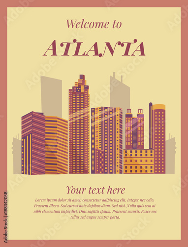 Welcome to Atlanta poster. Vintage card