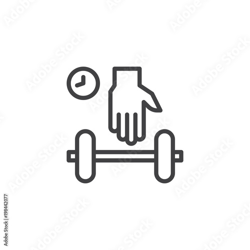 Hand with dumbbells outline icon. linear style sign for mobile concept and web design. Workout time simple line vector icon. Symbol, logo illustration. Pixel perfect vector graphics