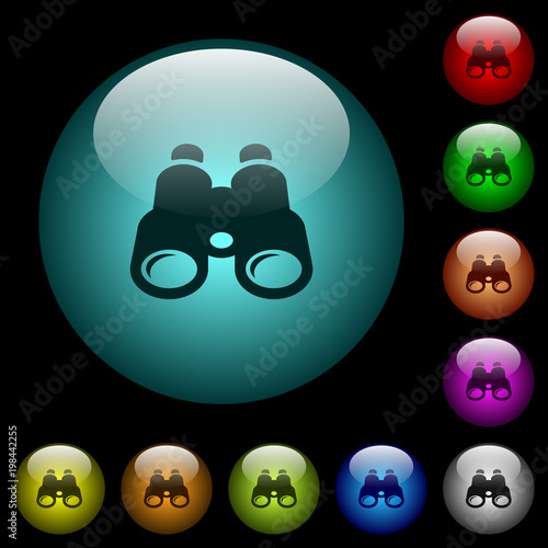 Binoculars icons in color illuminated glass buttons