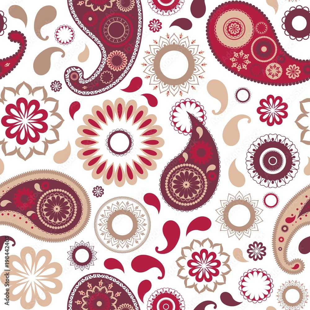 Traditional oriental paisley seamless pattern with motley buta motif and mehndi elements on white background. Colorful vector illustration for textile print, wallpaper, wrapping paper, backdrop. Traditional oriental paisley seamless pattern with motley buta motif and mehndi elements on white background. Colorful vector illustration for textile print, wallpaper, wrapping paper, backdrop.