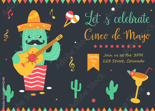 Cinco De Mayo poster template with bright cactus