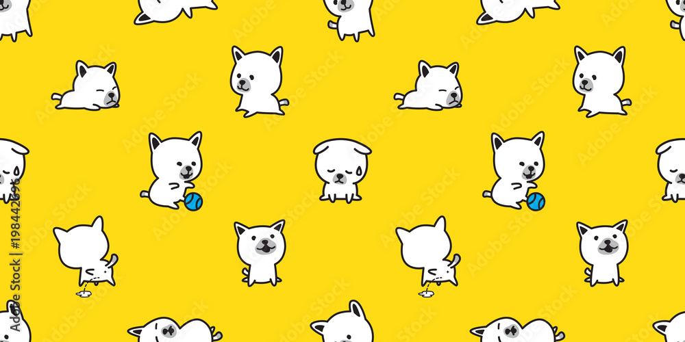 dog seamless pattern french bulldog vector pug dog breed isolated wallpaper background doodle cartoon yellow