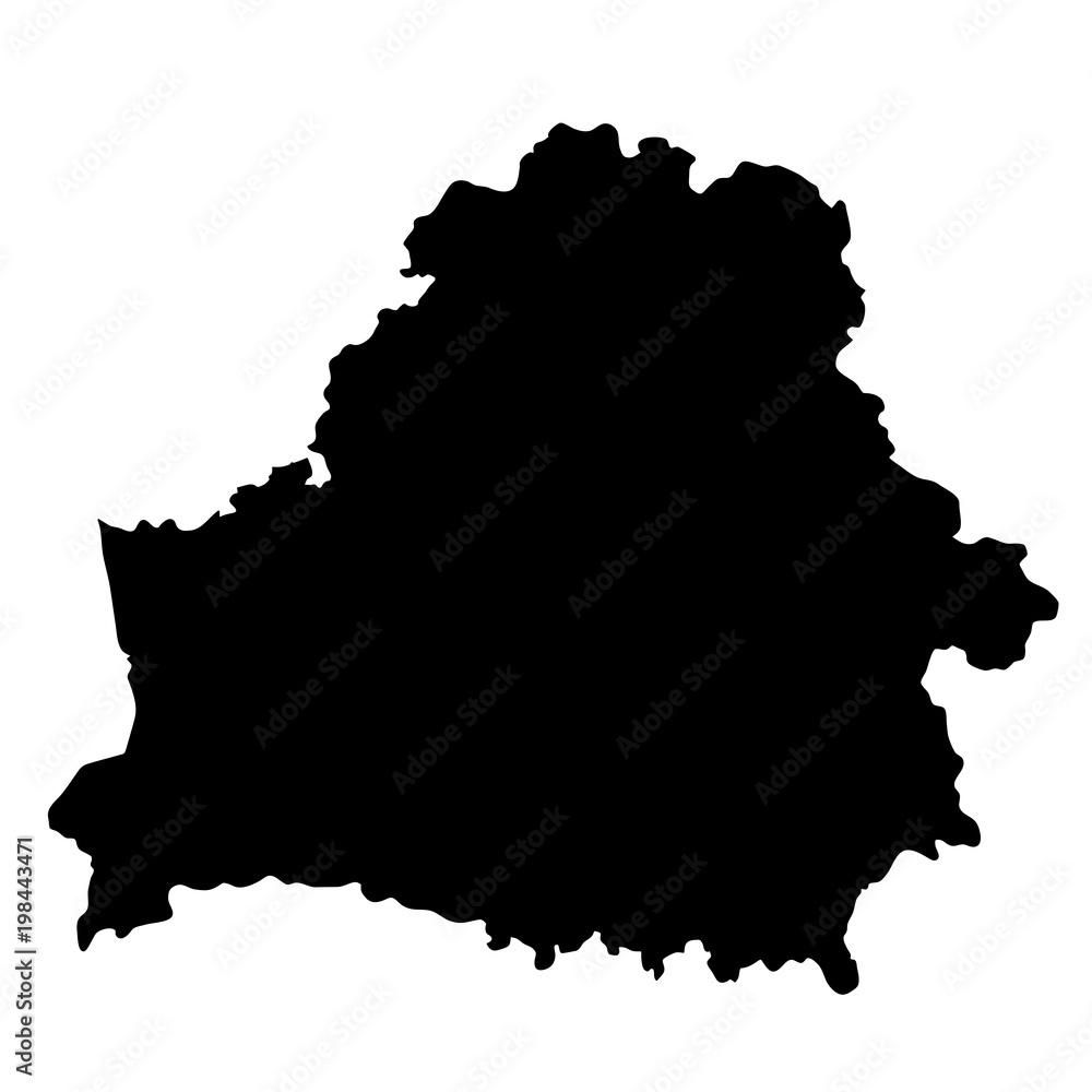 black silhouette country borders map of Belarus on white background of vector illustration