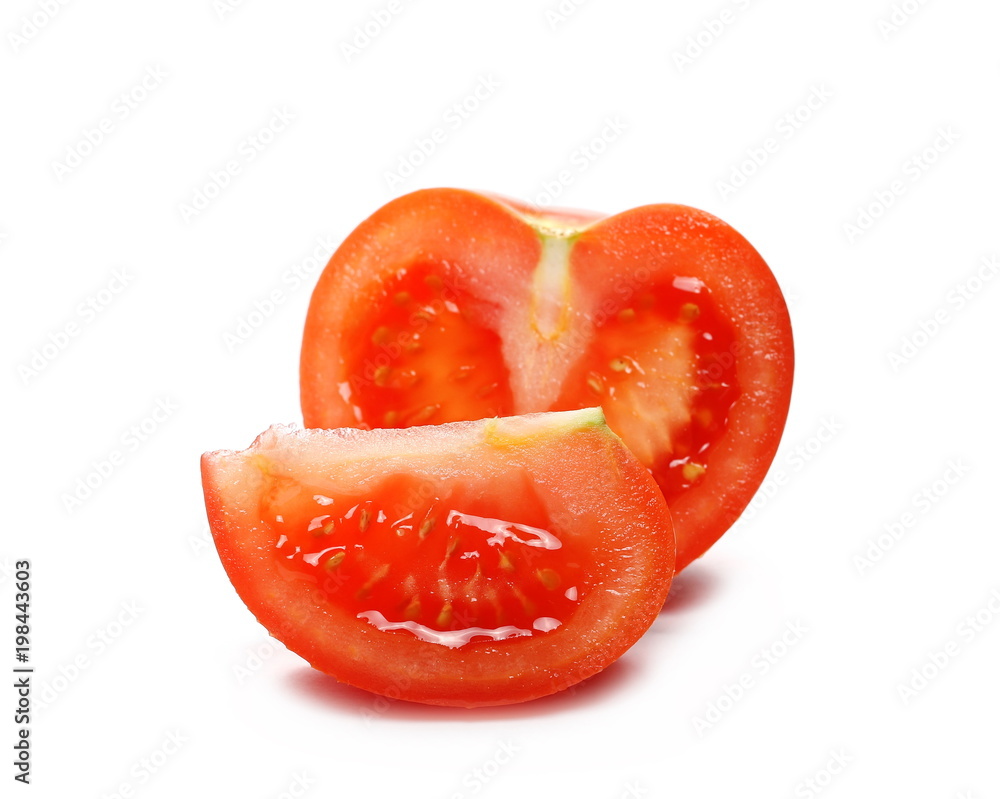 Fresh red tomato with slices isolated on white background