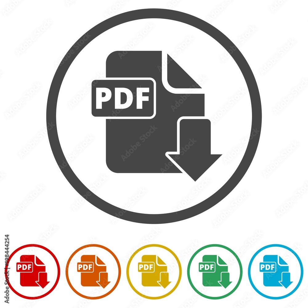 PDF digital document file format flat vector icon, Vector pdf download symbol, 6 Colors Included PDF digital document file format flat vector icon, Vector pdf download symbol, 6 Colors Included