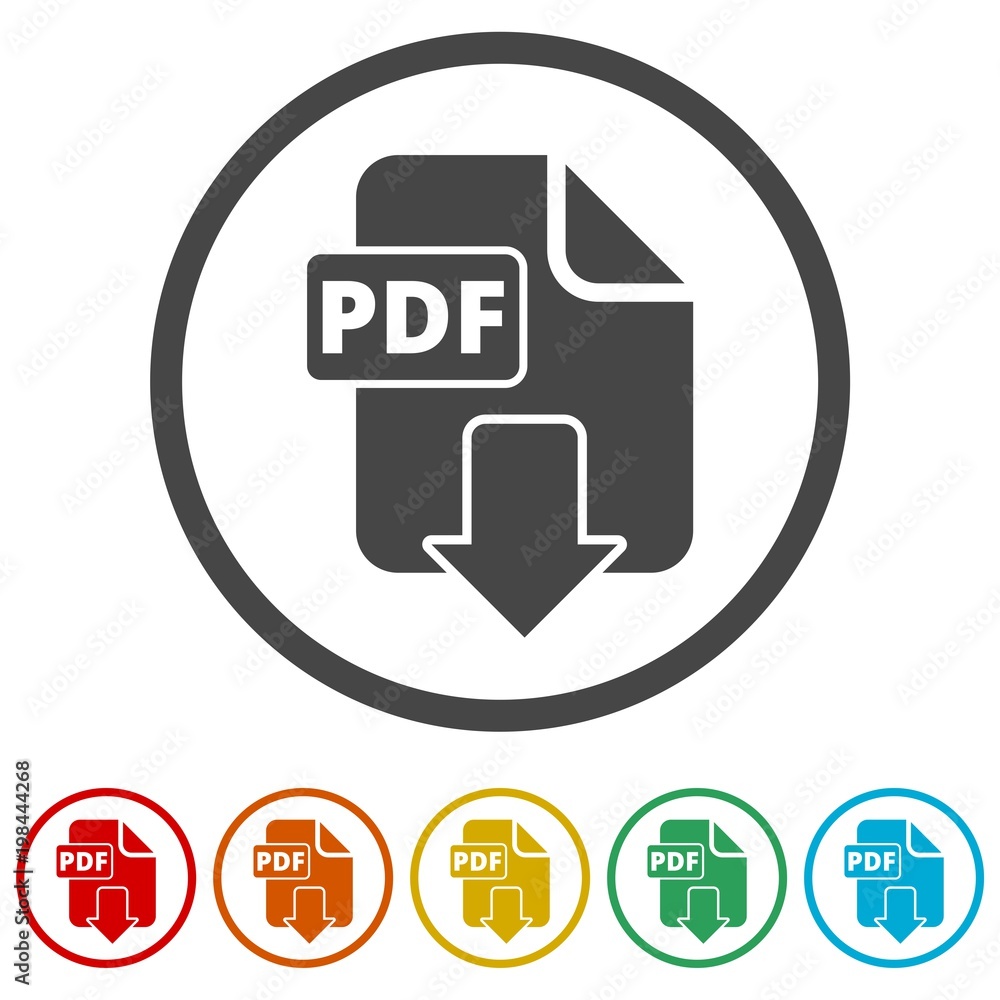 PDF digital document file format flat vector icon, Vector pdf download symbol, 6 Colors Included PDF digital document file format flat vector icon, Vector pdf download symbol, 6 Colors Included