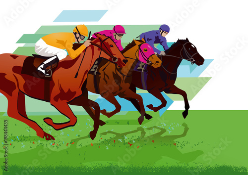 Jockeys mit Rennpferde auf der Rennbahn