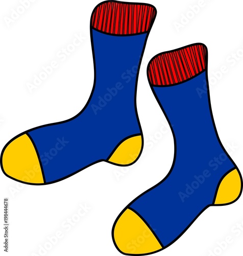 Blue cartoon socks on white background
