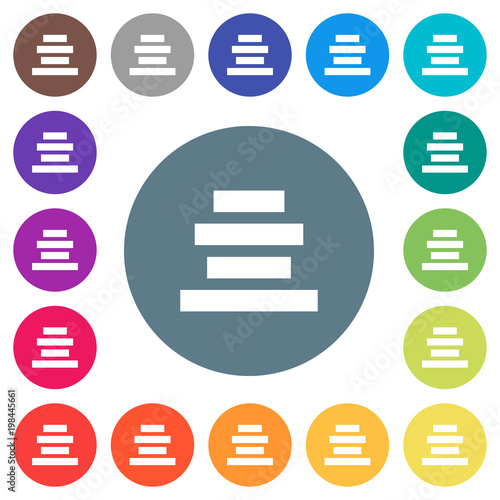 Text align center flat white icons on round color backgrounds