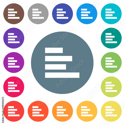Text align left flat white icons on round color backgrounds