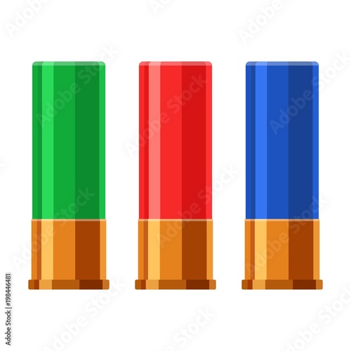 Shotgun shell hunting cartridges vector set. Bullets shot gun isolated on white background. Vector illustration