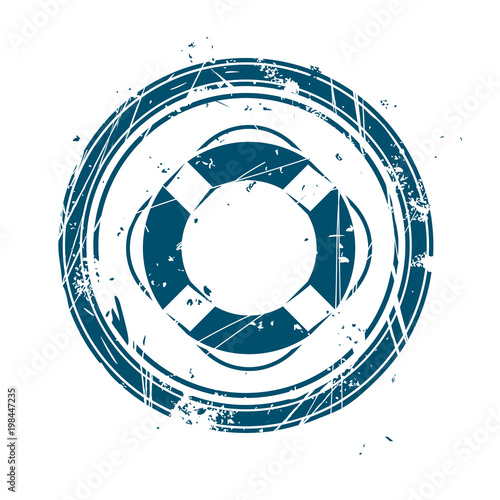 Blue maritime vintage stamp with lifebuoy
